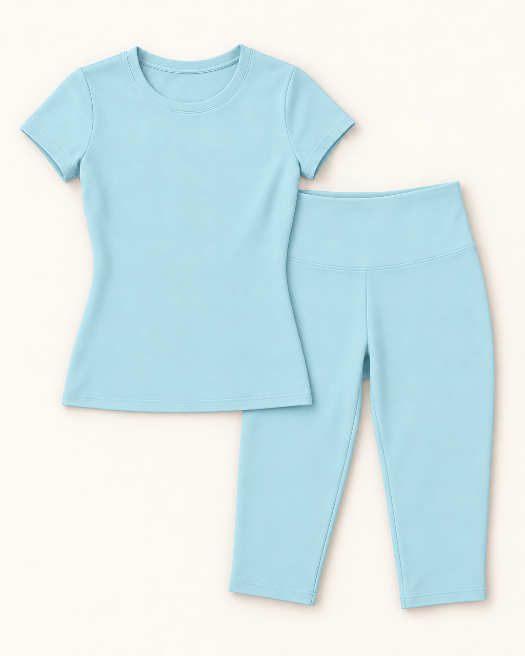 Fitted Tee & Capris Set - Powder Blue flat lay