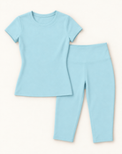 Fitted Tee & Capris Set - Powder Blue flat lay