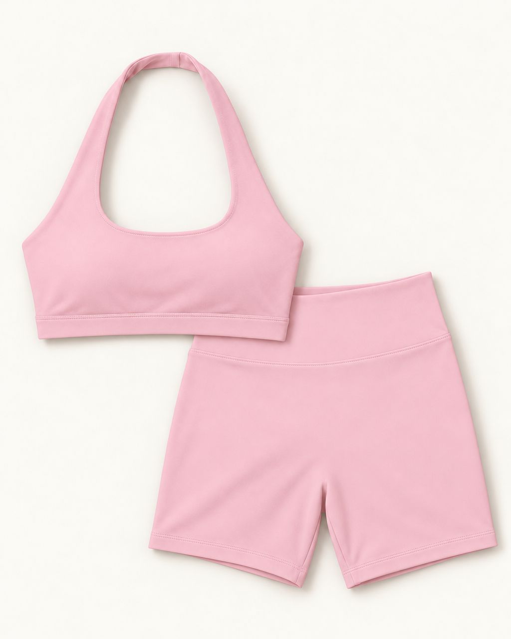 Halter Bra & Shorts Set - Ballet Pink flat lay