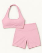 Halter Bra & Shorts Set - Ballet Pink flat lay