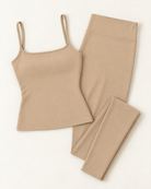Square Neck Vest & Leggings Set - Tan flat lay