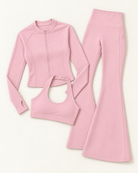 Zip-Up Jacket, Halter Bra & Flares Set - Ballet Pink flat lay