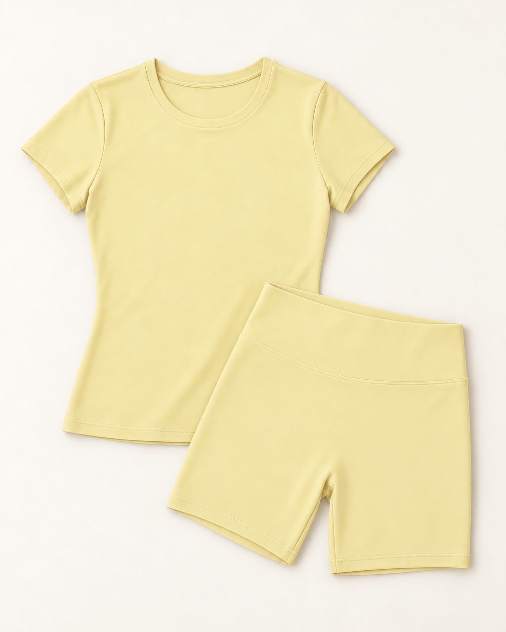 Fitted Tee & Shorts Set - Buttercream flat lay
