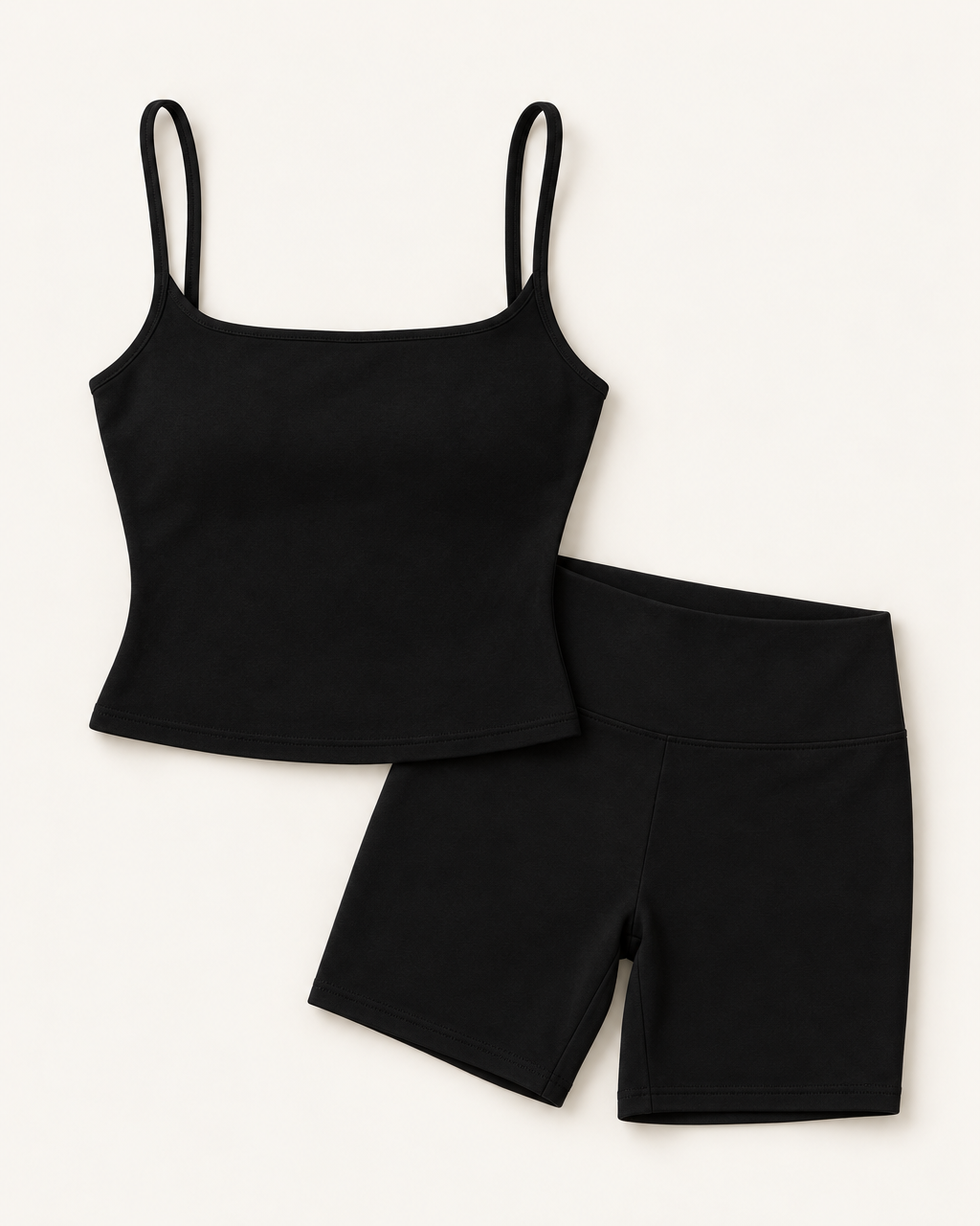 Square Neck Vest & Shorts Set - Shadow Black flat lay