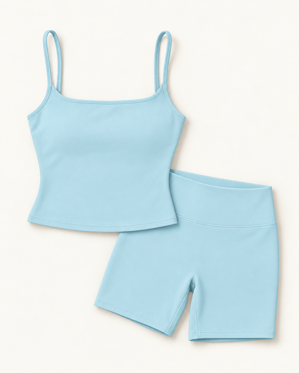 Square Neck Vest & Shorts Set - Powder Blue flat lay