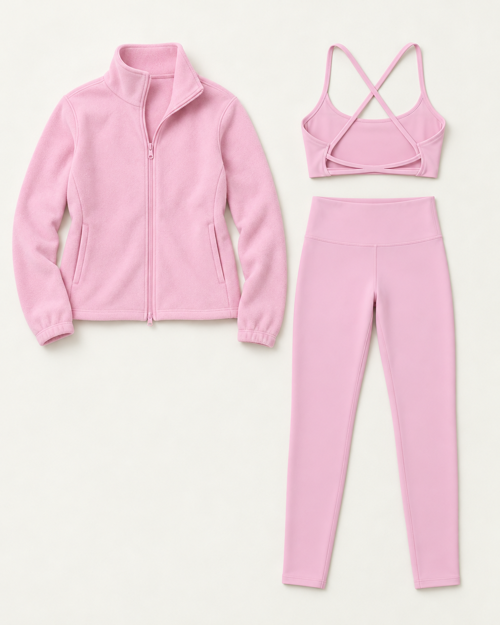 Core Fleece 3-Piece Set Blush Pink flat lay