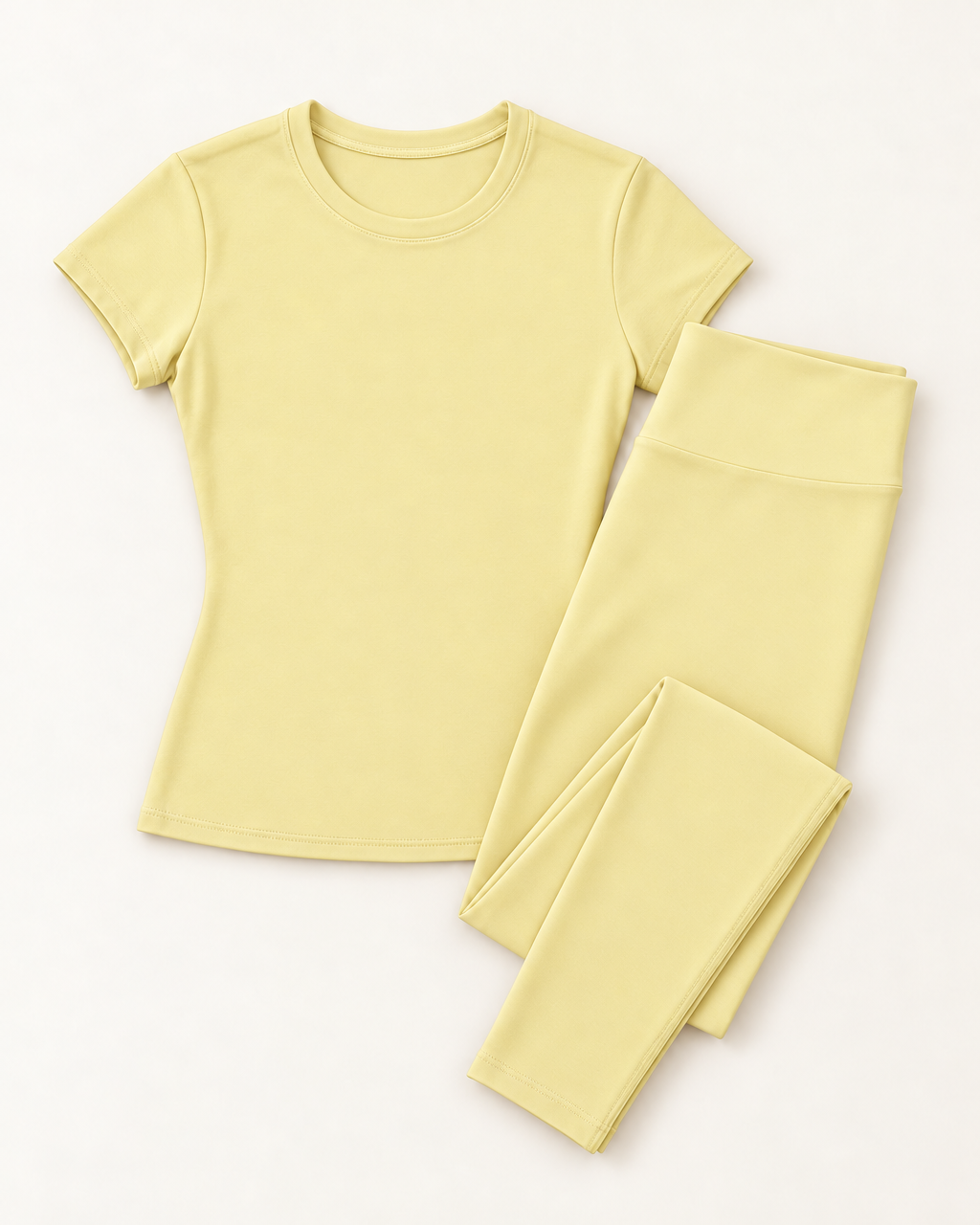 Fitted Tee & Leggings Set - Buttercream flat lay