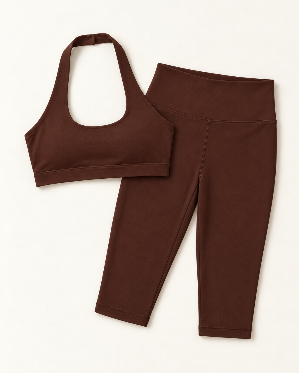 Halter Bra & Capris Set - Chocolate Brown flat lay