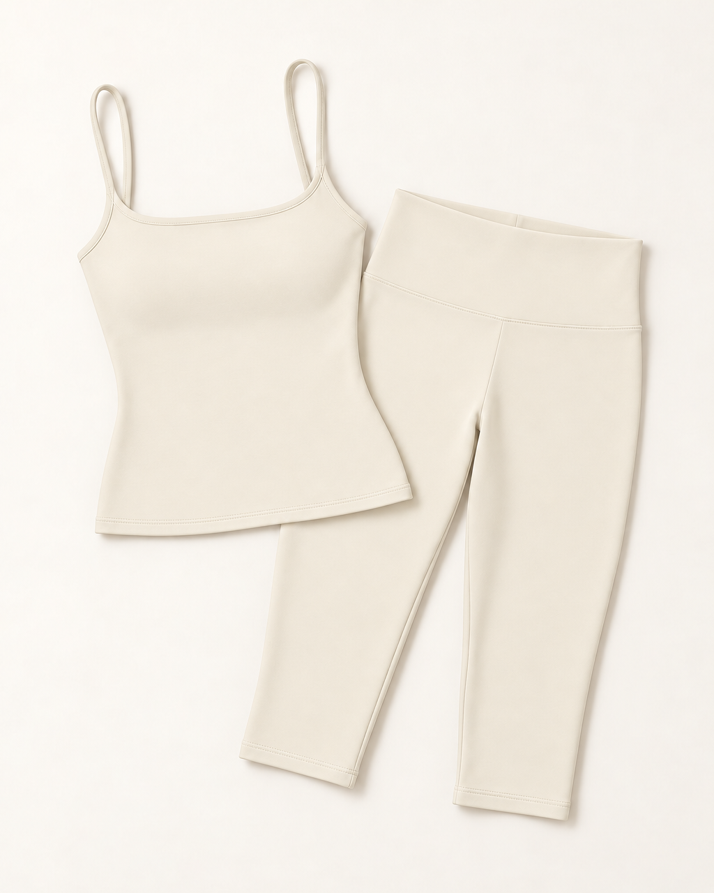 Square Neck Vest & Capris Set - Ivory White flat lay