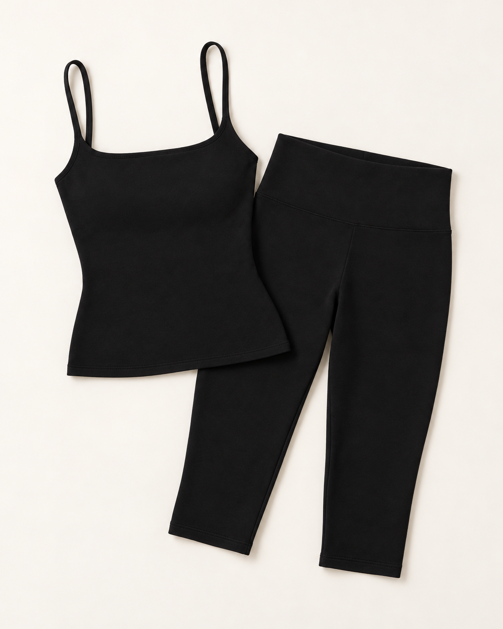 Square Neck Vest & Capris Set - Shadow Black flat lay