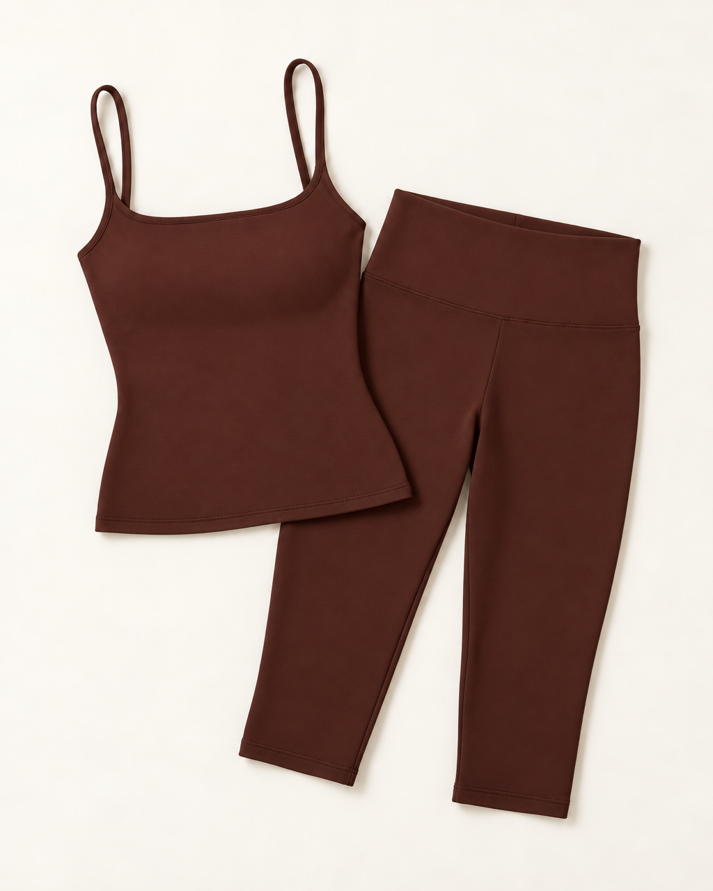 Square Neck Vest & Capris Set - Chocolate Brown flat lay