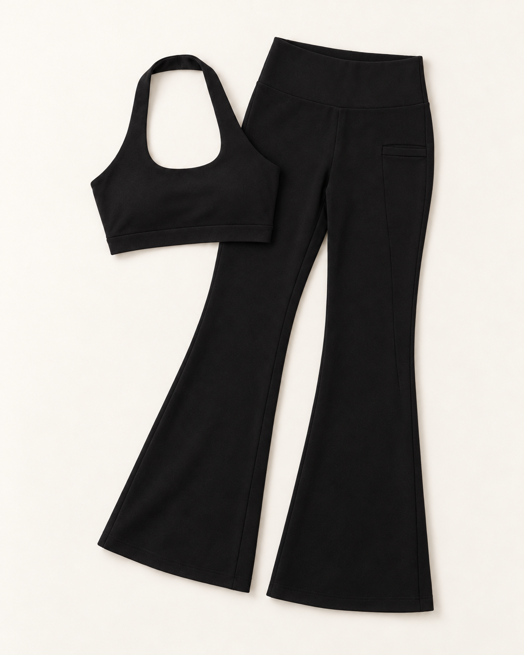 Halter Bra & Flares Set - Shadow Black flat lay