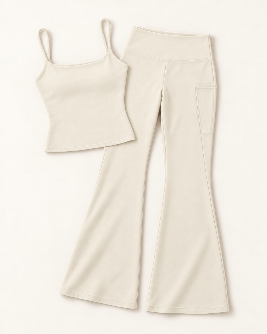 Square Neck Vest & Flares Set - Ivory White flat lay