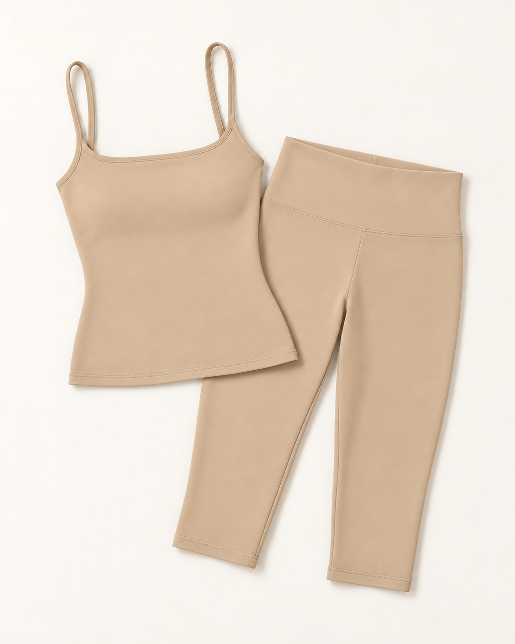 Square Neck Vest & Capris Set - Tan flat lay