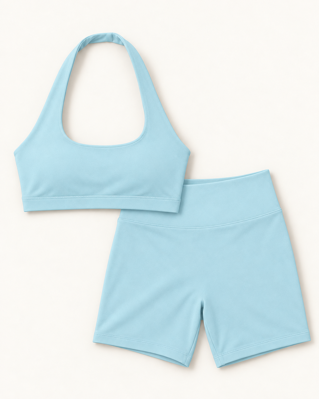Halter Bra & Shorts Set - Powder Blue flat lay