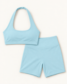 Halter Bra & Shorts Set - Powder Blue flat lay