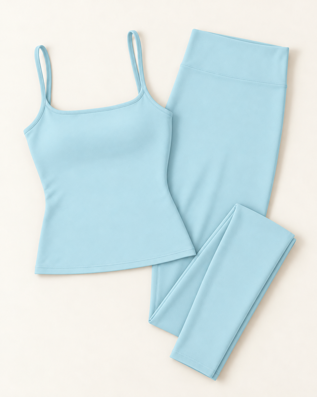 Square Neck Vest & Leggings Set - Powder Blue flat lay