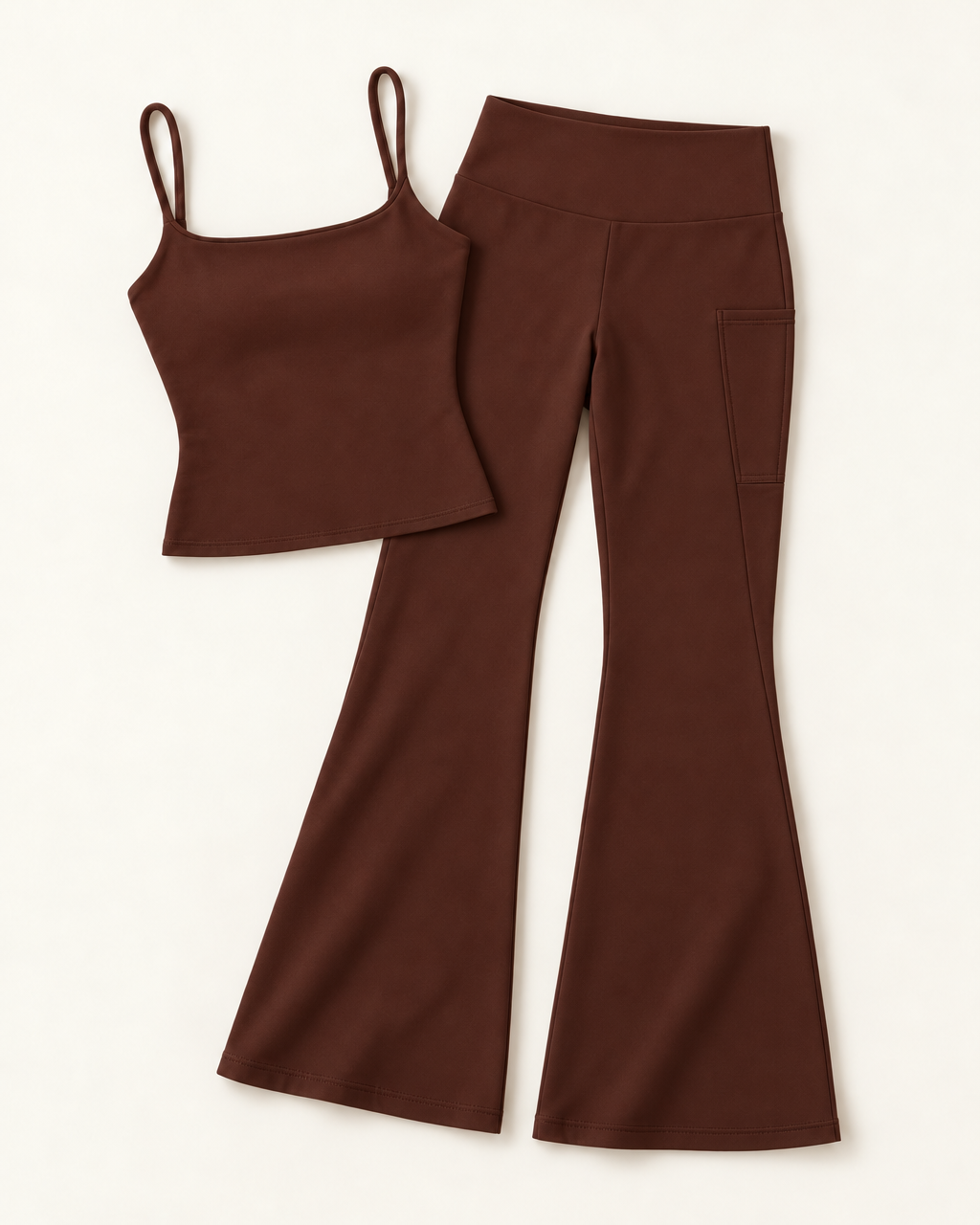 Square Neck Vest & Flares Set - Chocolate Brown flat lay