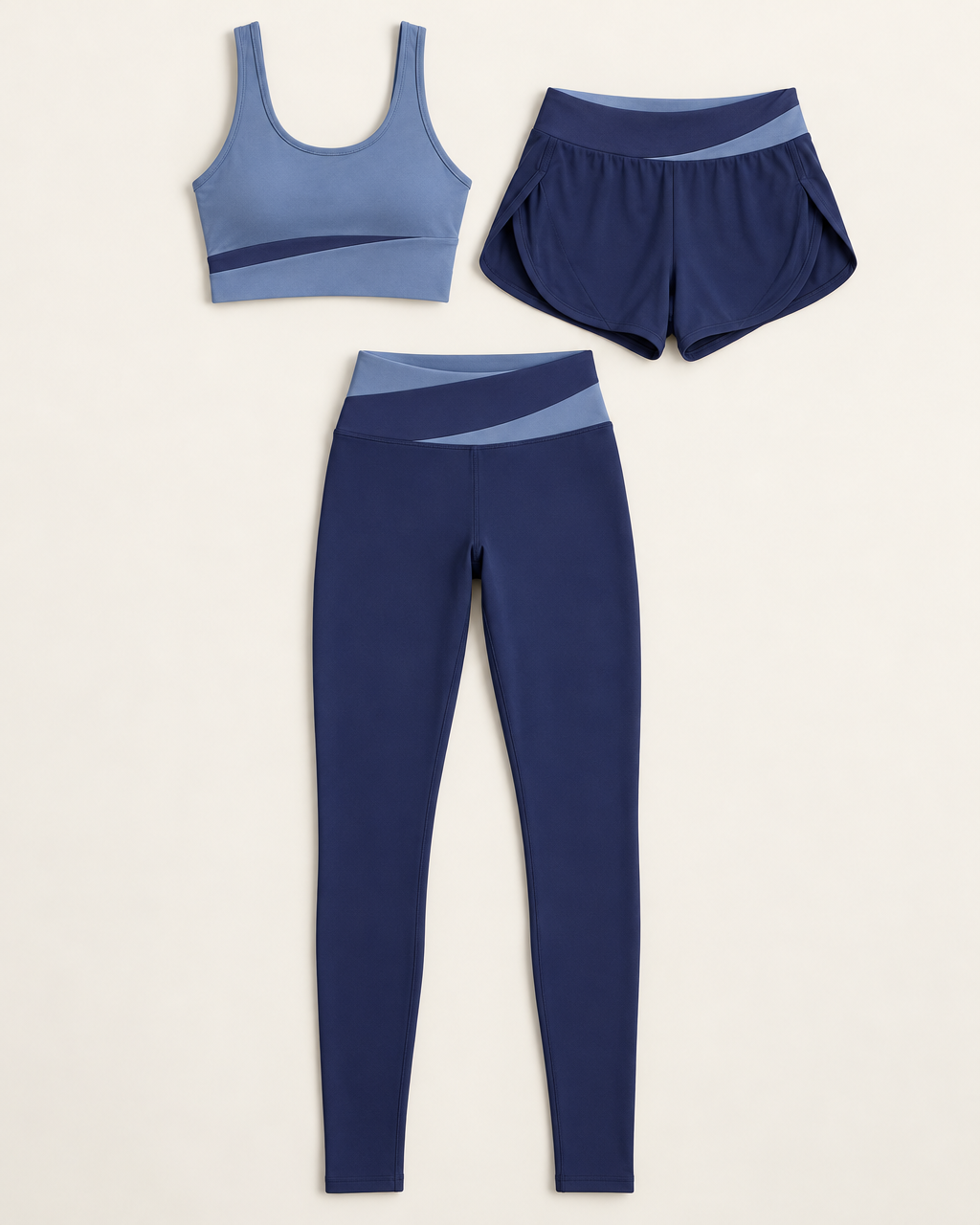 Contour 3-Piece Set Steel Blue with Navy flat lay