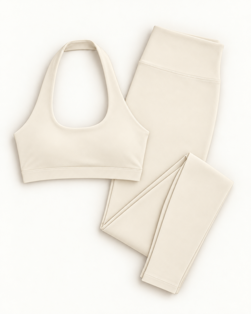 Halter Bra & Leggings Set - Ivory White flat lay