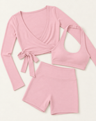 Ballet Wrap Top, Halter Bra & Shorts Set - Ballet Pink flat lay