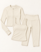 Zip-Up Jacket, Square Neck Vest & Capris Set - Ivory White flat lay