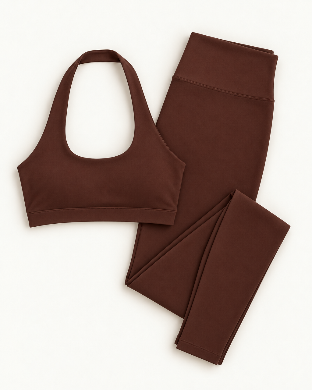 Halter Bra & Leggings Set - Chocolate Brown flat lay