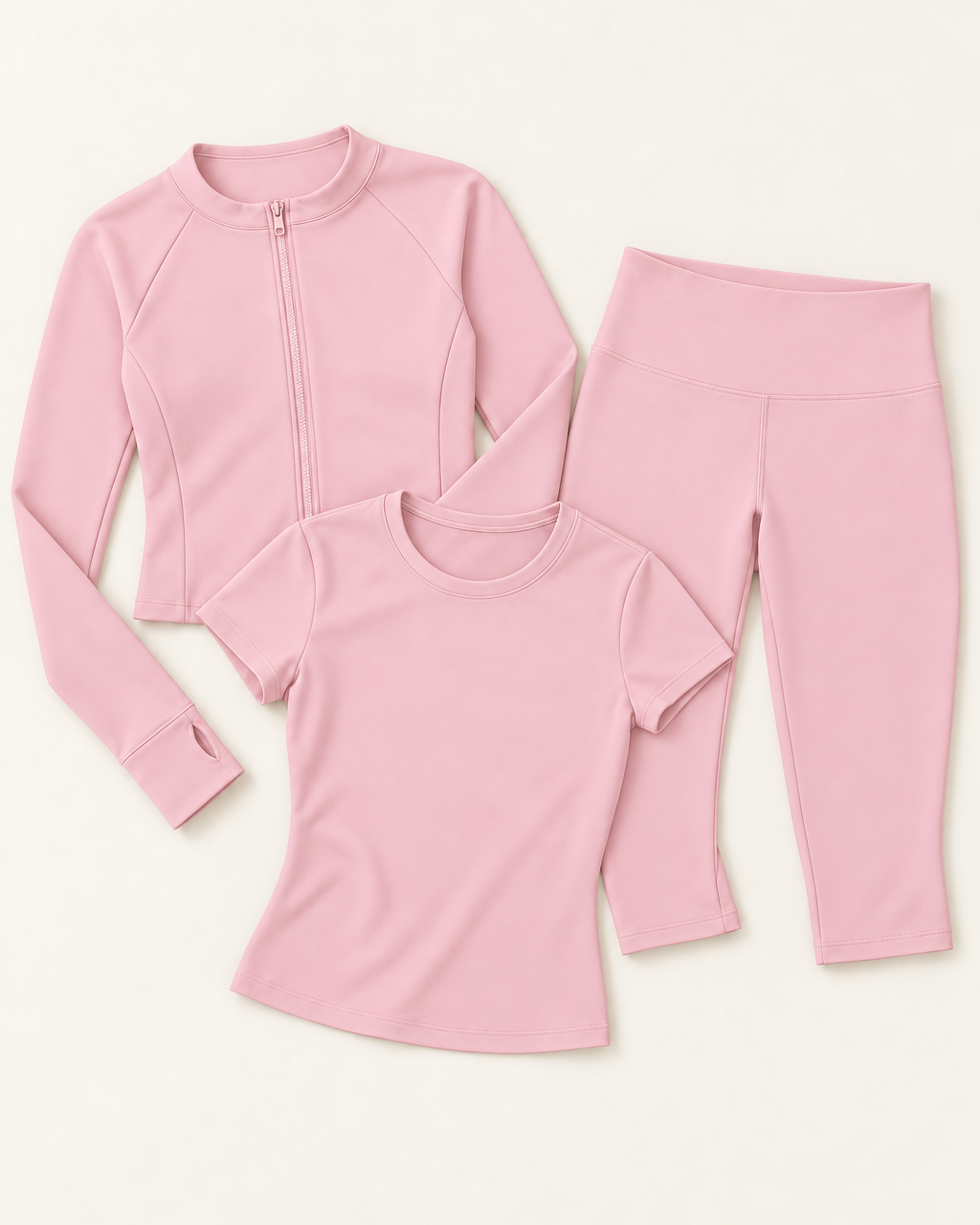Zip-Up Jacket, Fitted Tee & Capris Set - Ballet Pink flat lay