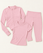 Zip-Up Jacket, Fitted Tee & Capris Set - Ballet Pink flat lay
