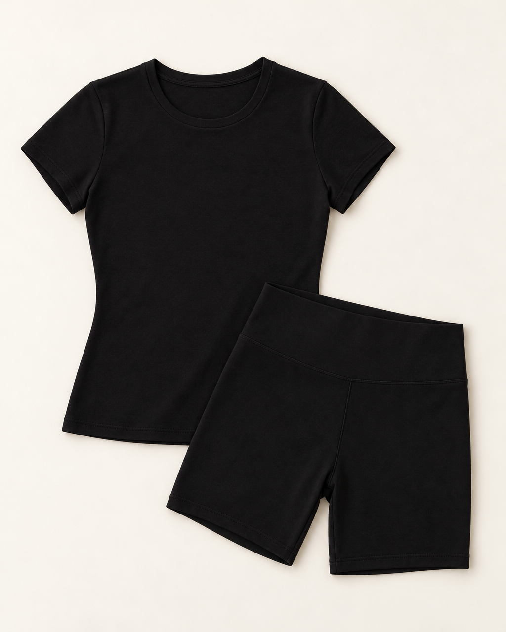 Fitted Tee & Shorts Set - Shadow Black flat lay