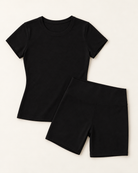 Fitted Tee & Shorts Set - Shadow Black flat lay