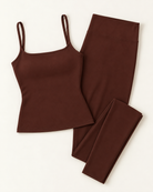 Square Neck Vest & Leggings Set - Chocolate Brown flat lay