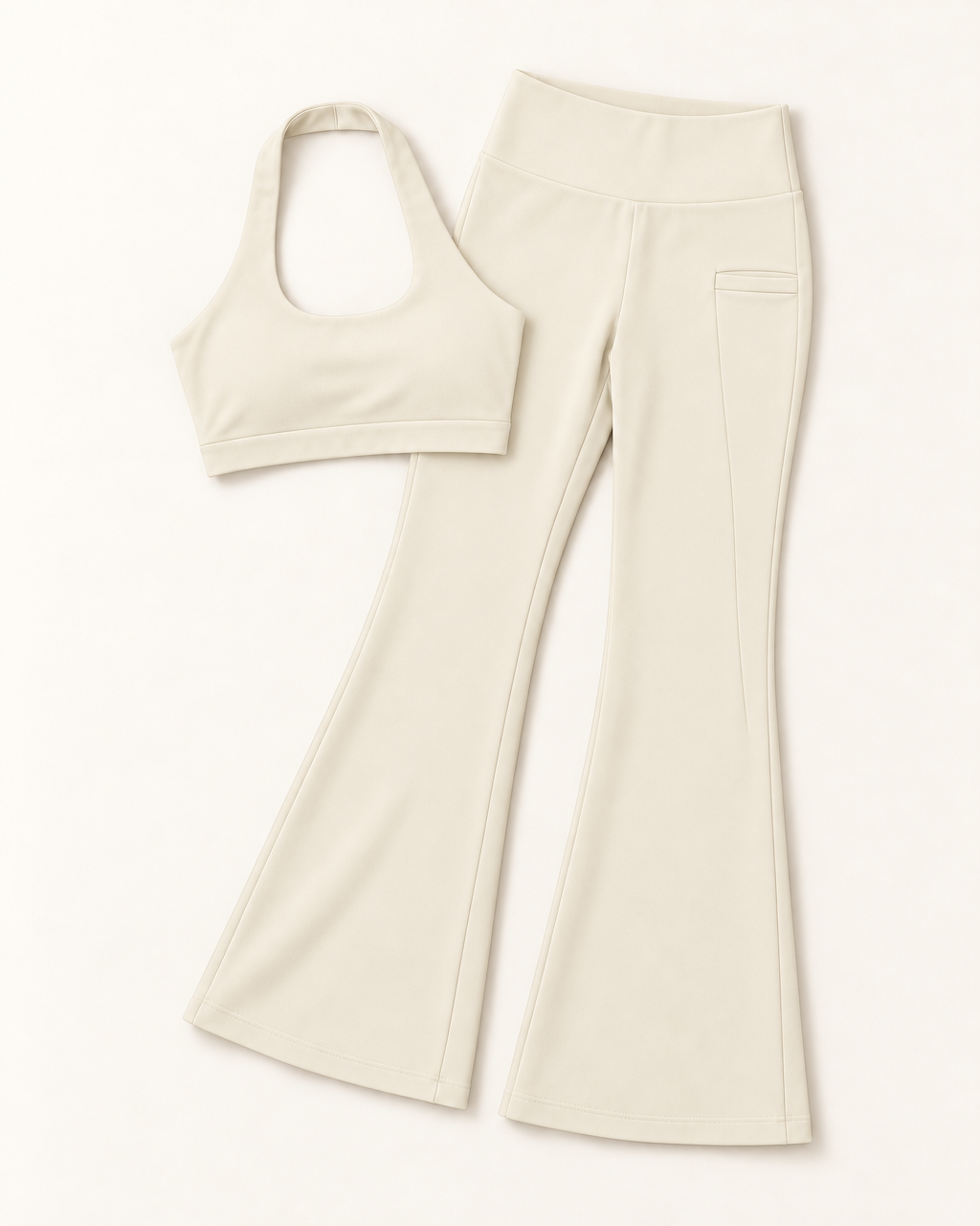Halter Bra & Flares Set - Ivory White flat lay