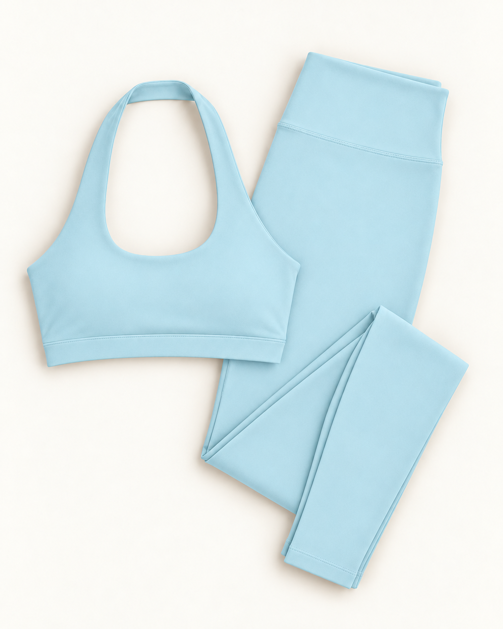 Halter Bra & Leggings Set - Powder Blue flat lay
