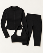 Zip-Up Jacket, Halter Bra & Capris Set - Shadow Black flat lay