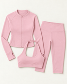 Zip-Up Jacket, Halter Bra & Capris Set - Ballet Pink flat lay