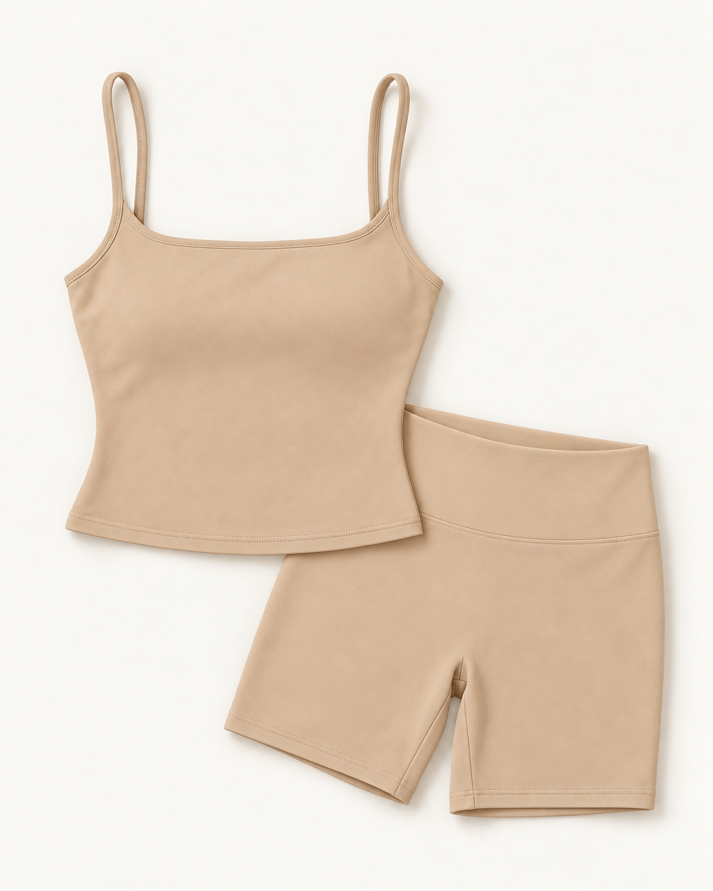 Square Neck Vest & Shorts Set - Tan flat lay