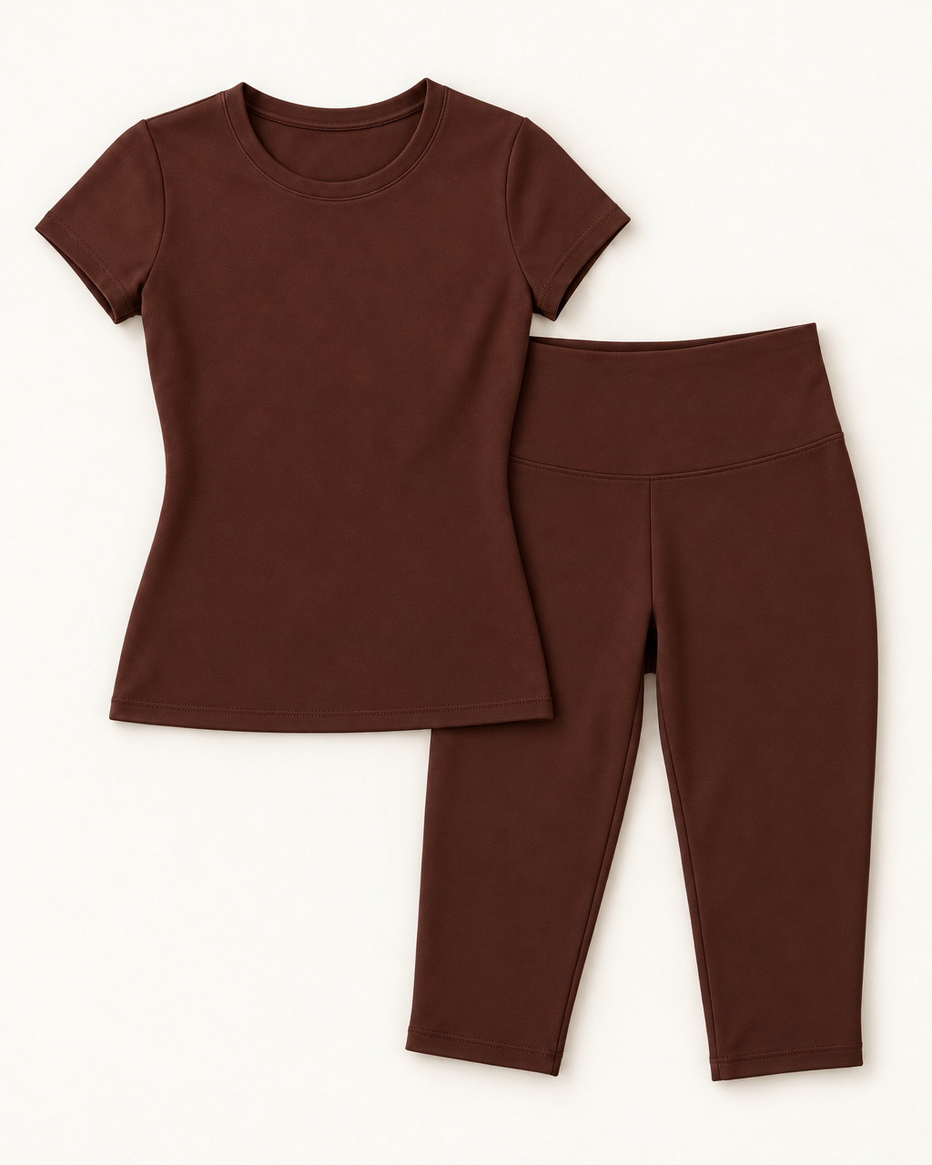 Fitted Tee & Capris Set - Chocolate Brown flat lay