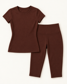 Fitted Tee & Capris Set - Chocolate Brown flat lay