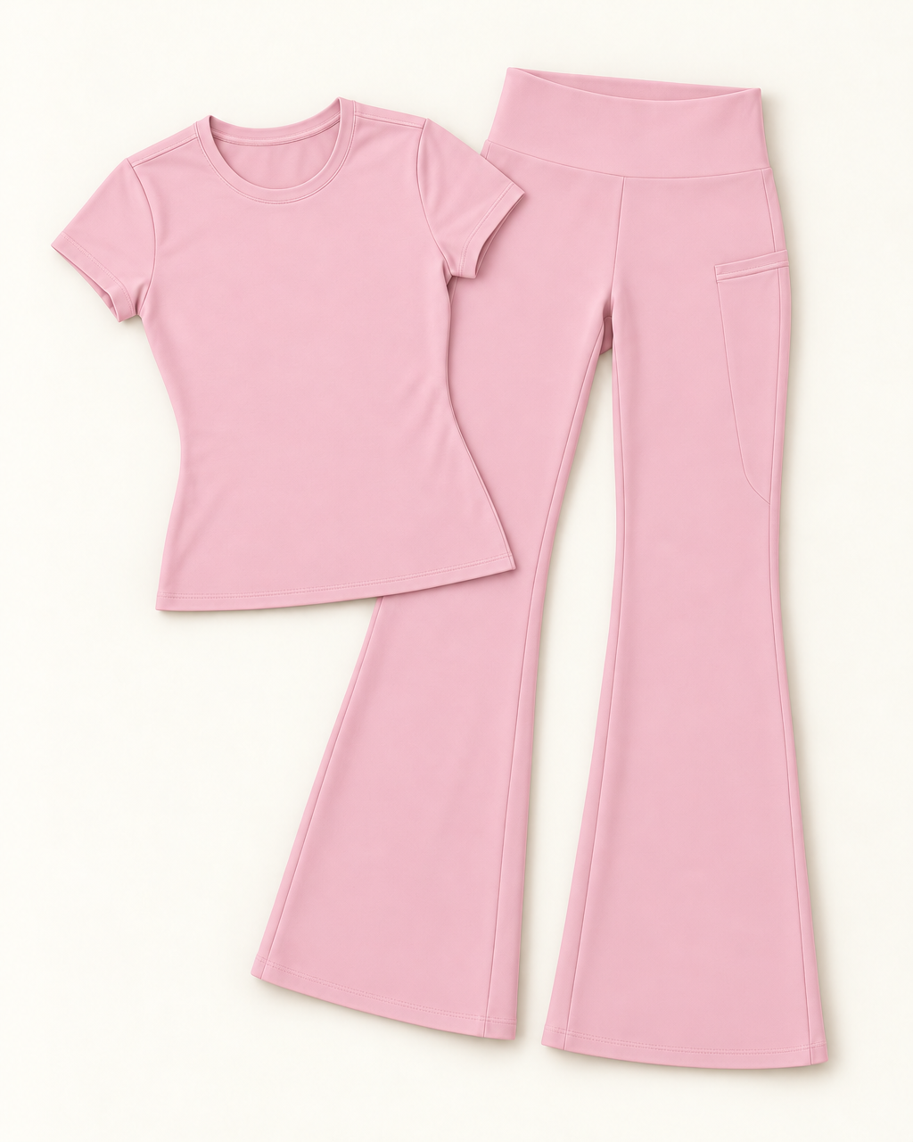 Fitted Tee & Flares Set - Ballet Pink flat lay