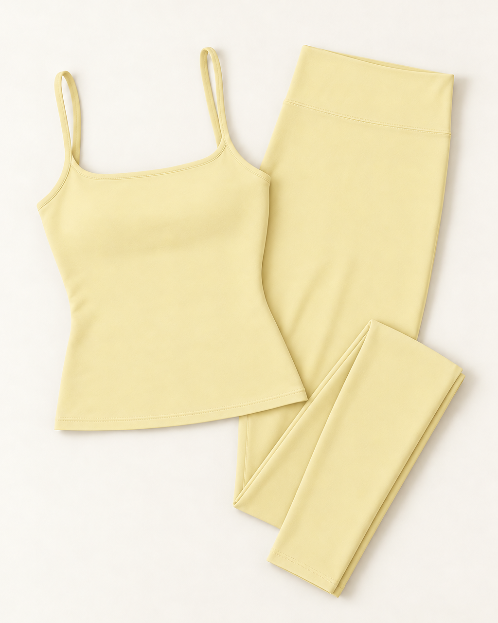 Square Neck Vest & Leggings Set - Buttercream flat lay