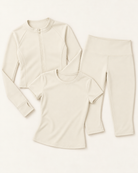 Zip-Up Jacket, Fitted Tee & Capris Set - Ivory White flat lay