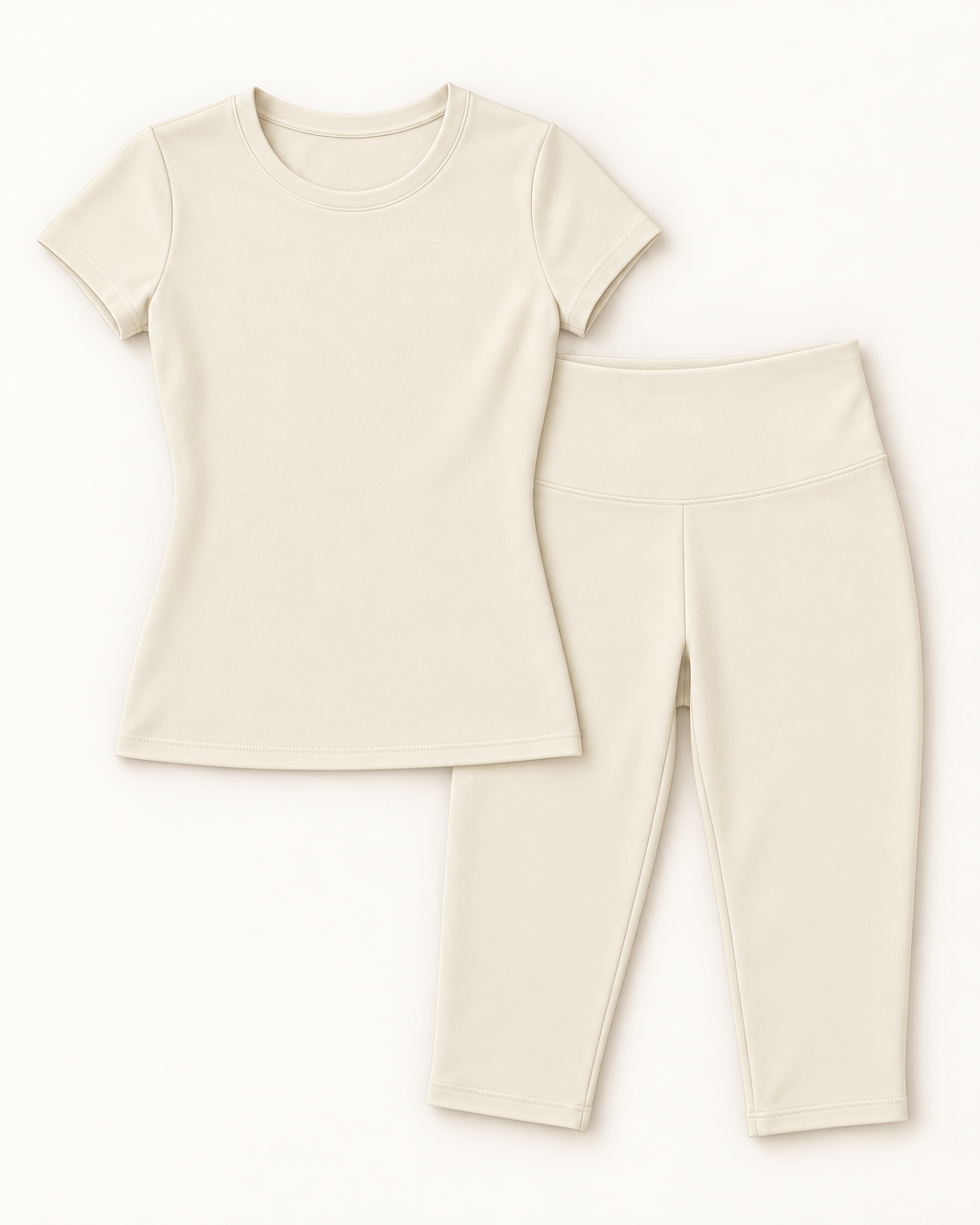 Fitted Tee & Capris Set - Ivory White flat lay