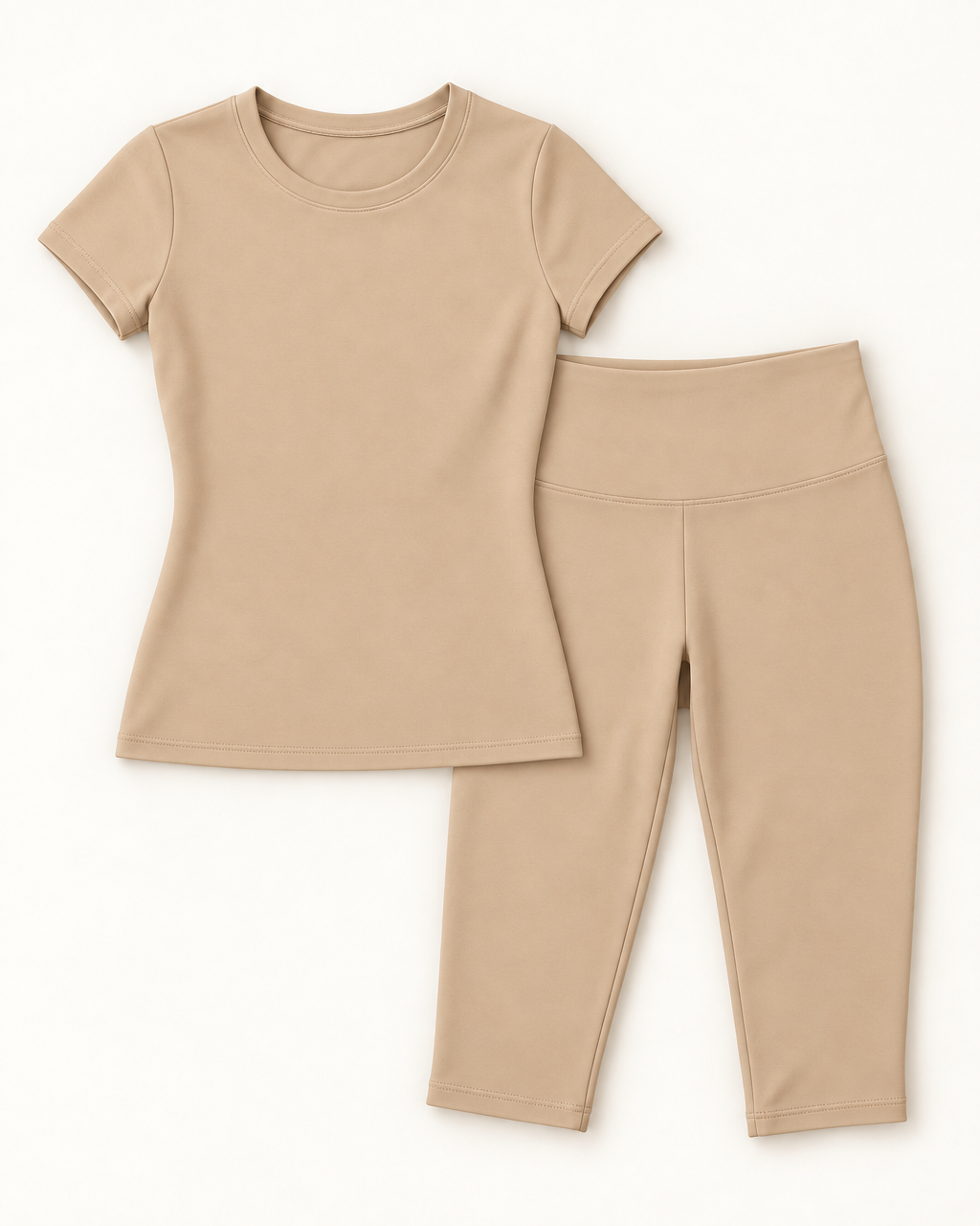 Fitted Tee & Capris Set - Tan flat lay