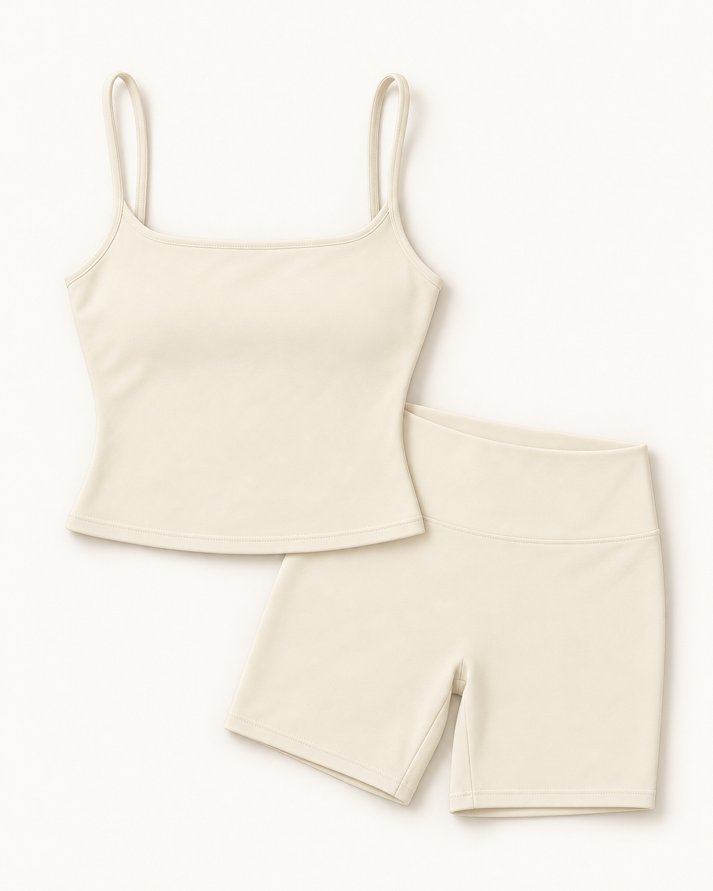 Square Neck Vest & Shorts Set - Ivory White flat lay