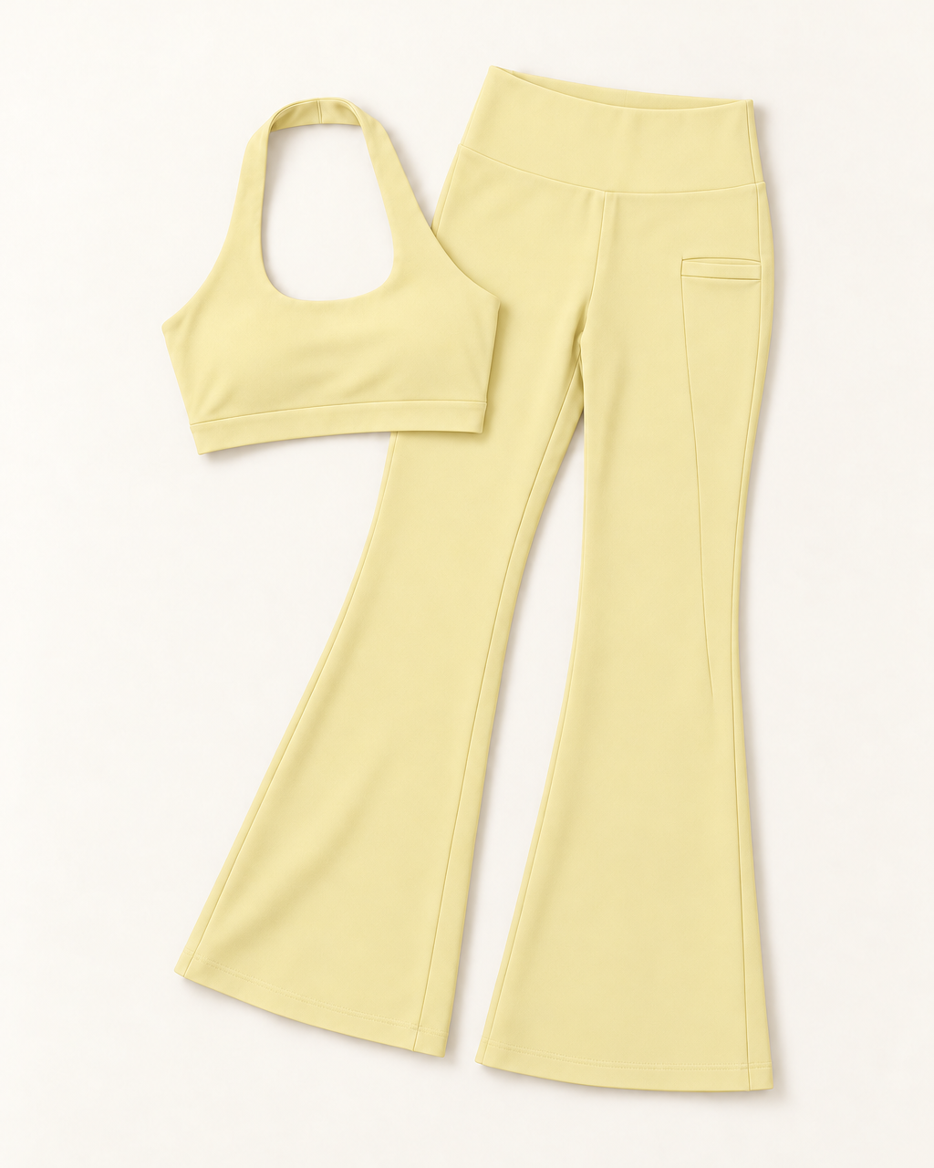 Halter Bra & Flares Set - Buttercream flat lay