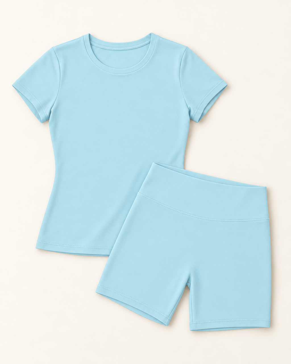 Fitted Tee & Shorts Set - Powder Blue flat lay