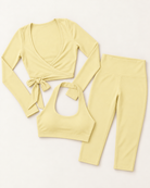 Ballet Wrap Top, Halter Bra & Capris Set - Buttercream flat lay