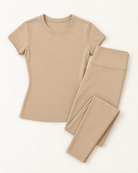 Fitted Tee & Leggings Set - Tan flat lay
