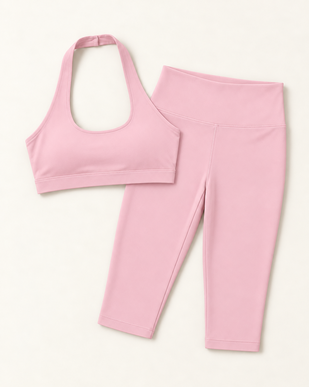 Halter Bra & Capris Set - Ballet Pink flat lay